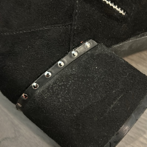 Wishbone Collection Black Suede Over-the-Knee Boots Studded Heel Pointed Toe - Picture 7 of 16